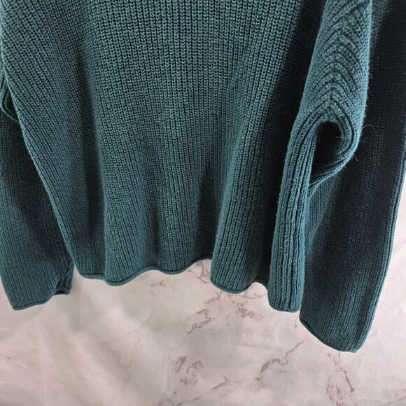 Vintage Sweater Womens Large 90s Green Crop Cotton Ramie Forest Dark - Picture 7 of 10